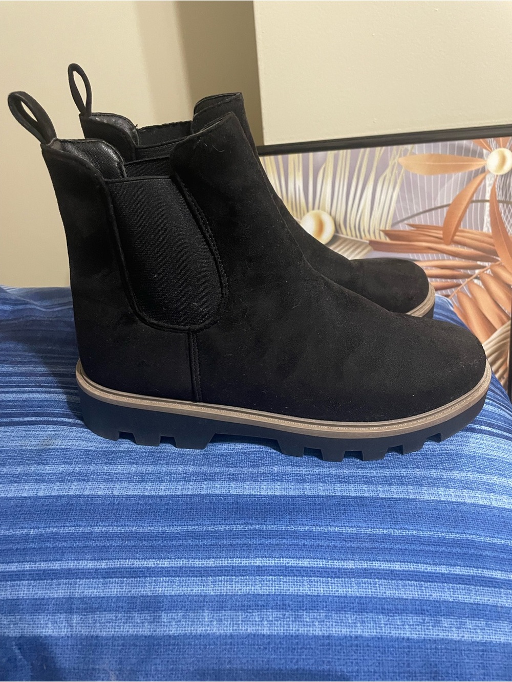 Black Suede Chelsea Lug Sole Ankle Boots